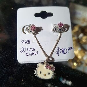 Hello Kitty .925 and Cz earings and necklace